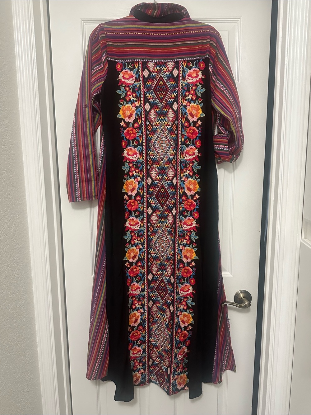 Bohemian Serape Embroidered duster / Dress in Black and Multicolor NWOT